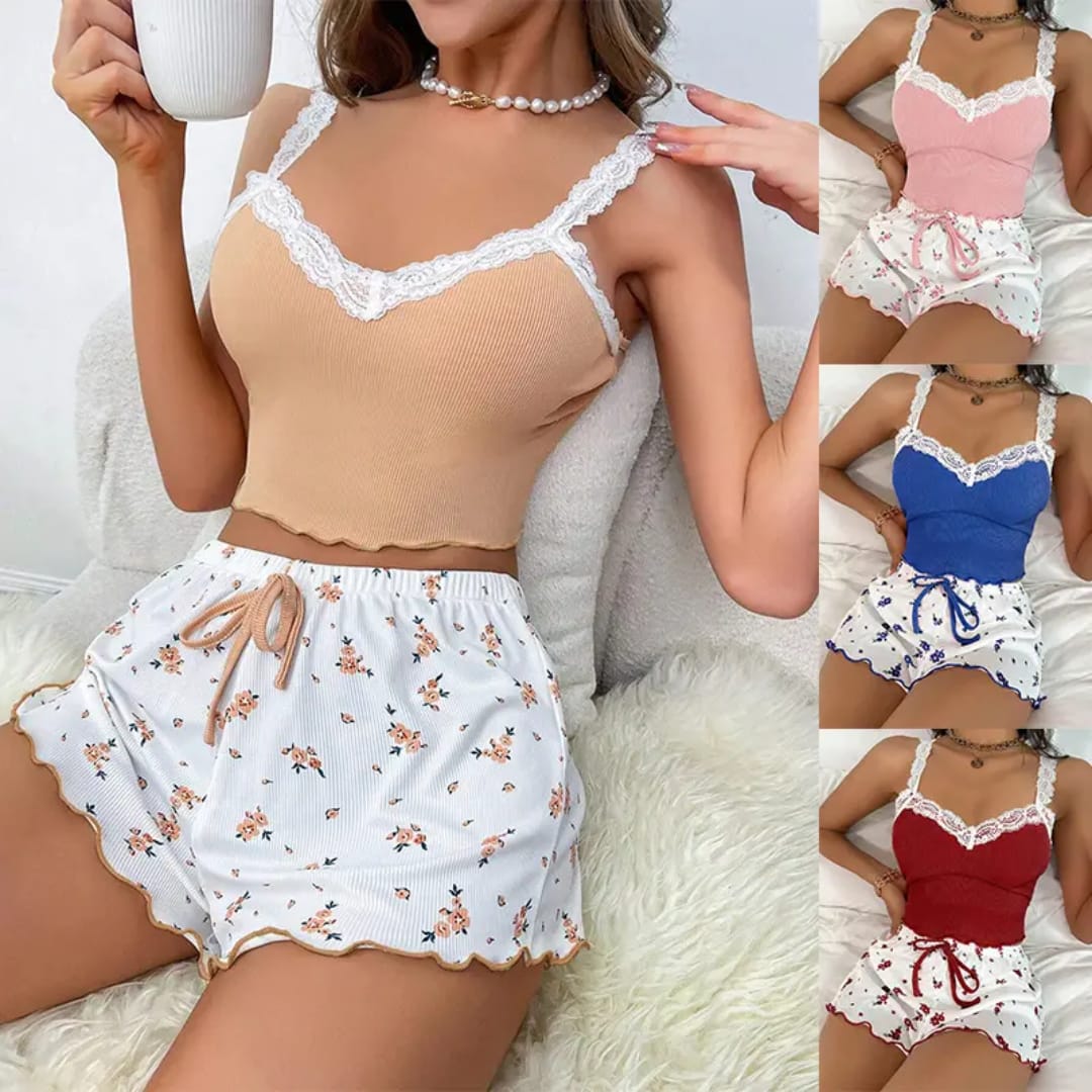 Conjunto de Pijama con Encaje Floral